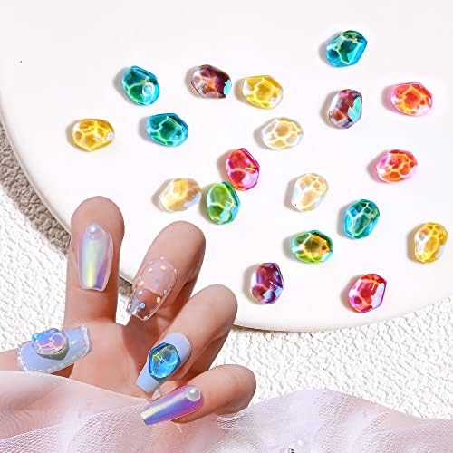 50Pcs / Pack Aurora Ice Cube Crystal Nail Rhinestone 8X10MM Flatback Candy boja Nail Diamond Water-Ripple Glass 3d nail Stones -1