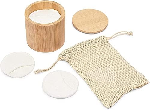 12 pamučnih jastučića za višekratnu upotrebu za uklanjanje šminke, 1 držač bambusa, 1 mrežasta torba