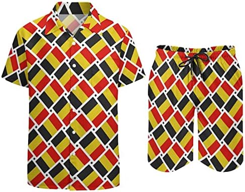 Weedkeycat belgijska zastava Muška odjeća za plažu 2 komada Havajska gumba dolje majica kratkih rukava i kratkih kratkih nosača