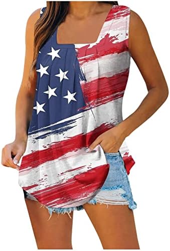PIMOXV 4. srpnja tenkovi za žene 3D američka zastava prsluk Ležerne prilike labavi natop majica bez rukava