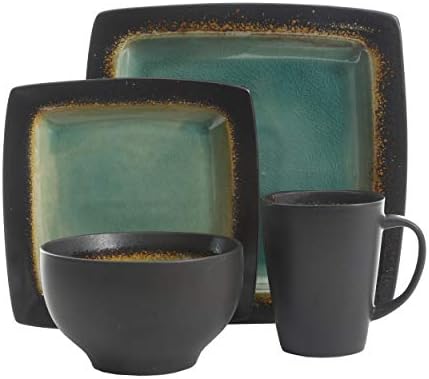 Gibson Elite Ocean Paradise Square Reactive Glaze Kamen softver za večeru, usluga za 4, Jade