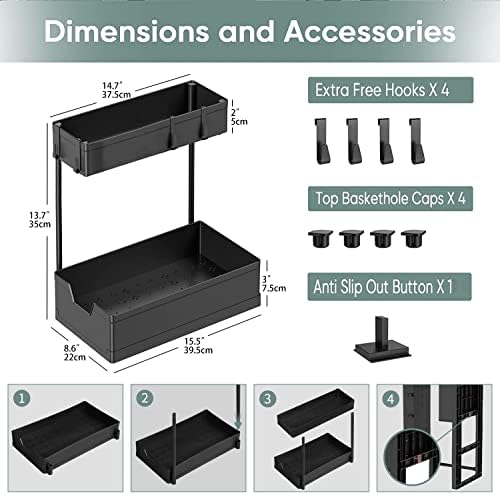 PUSU 2 paket ispod sudopera Organizator, L-oblik pod sudopera organizatori i ostava, 2 Tier kupatilo Organizator dnu izvucite klizna