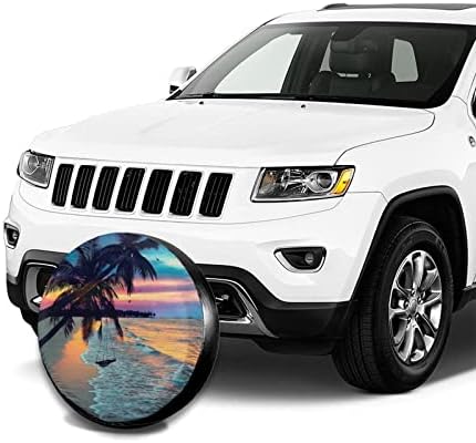 AKAUTOSM Tropska oceana plaža Sunset Palm Trees Rezervni guma Poklopac kotača Vremenska kotača Omoće za kotače Universal Fit za prikolicu