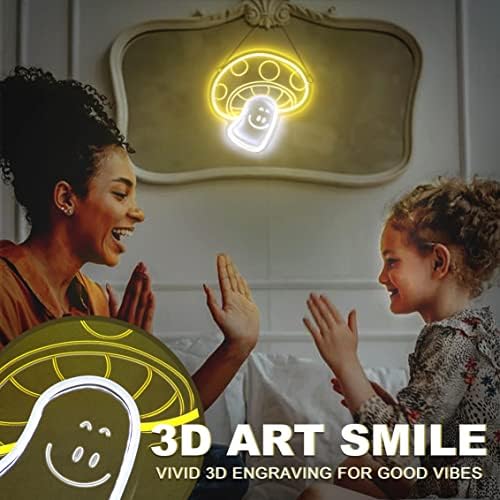Neonlg Slatka osmijeh gljiva neon, zatamnjena 3D umjetnost Sretna lica LED svjetla za djecu teen dječake djevojke, cool smiješan shroba