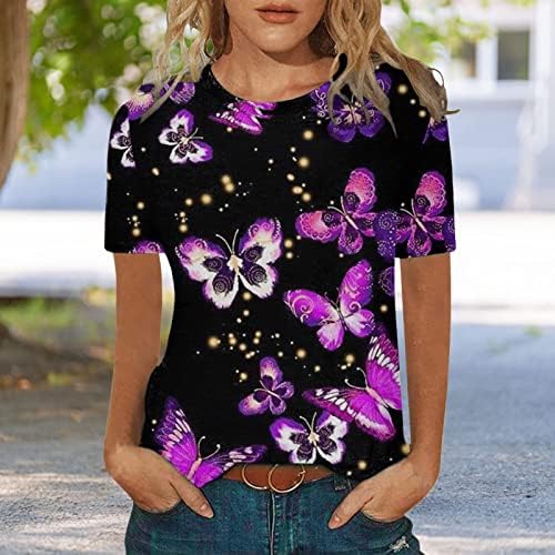 Bluze za bluze za izrez za krađu Crew za tinejdžersku djevojku s kratkim rukavima od leptira od mramora Ljetna pad bluza odjeću Y2K