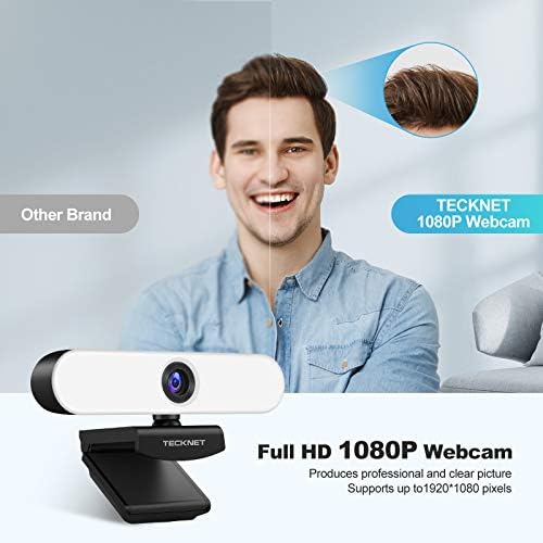 TECKNET 1080p Web kamera sa mikrofonom za radnu površinu, Streaming Web kamera sa prstenastim svjetlom podesivim osvjetljenjem 3 nivoa,