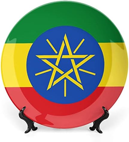 Zastava države Etiopija Koštana Kina Dekorativna ploča okrugla keramičke ploče plovilo sa postoljem za prikaz za uređenje zidne večere