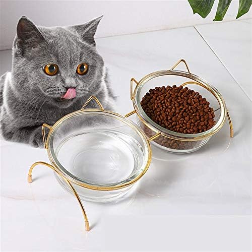 FUUIE posude za hranu i vodu Nova staklena zdjela za pse mačke Zdjela za hranu za štence sa željeznim okvirom posuda za hranilicu