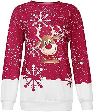 Božićne dukseve za žene 2022. zimska labava fit bez kapuljača s dugim rukavima CREW CREE Slatka Xmas grafički pulover