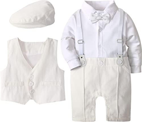 A & J Design Baby Boys Outfit Set, 3pcs Gentleman ROMPER & Prsluke i beretke šešir