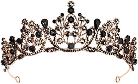Barokne kraljice tijare i kruna sa češljem za žene Zlatna Kristalna traka za glavu crni Rhinestones princeza frizura za djevojčice