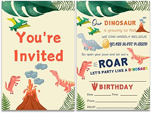 Dinosaur Rođendanske stranke Pozivnici popunjavaju set od 20 sa kovertama Naš dinosaur rastući dječaci Dinosaur Party poziva Kartice