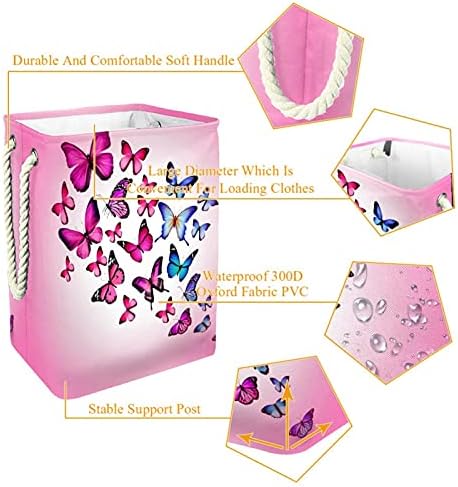 DEYYA Pink Butterfly korpa za veš sa ručkama sklopiva korpa za veš ugrađena podstava sa odvojivim nosačima organizacija odeće