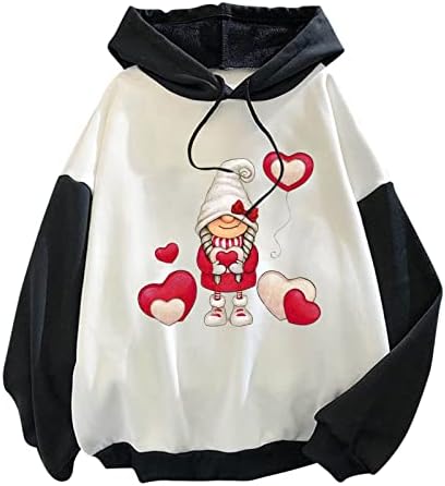 OPSXuo Ženske dukseve s dugim rukavima Slatki gnomi srce Pulover Dukseri za valentinovo Grafička crtačka bluza