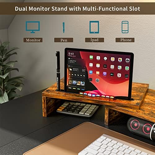 Xburmo stalak za Monitor, stalak za dva monitora sa prorezima za TV / PC/Laptop, drveni stalak za Monitor računara sa podesivom dužinom