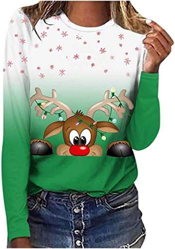 Ženska Crewneck Dukseri Moda 2023 Novogodišnji božićni dugi rukav Božićni džemperi Snowflake Reindeer Print Funny Bluza