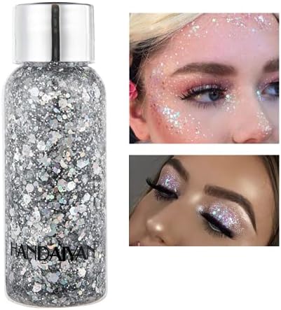 Huantaitai Lice i tijelo Silver Glitter Mermaid Chunky Glitter Tekući sjenilo Sjajno svjetlo Gle Festival Glitter kozmetički lica