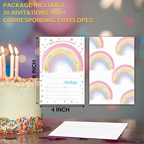 YQV Rođendani, 4 X6 Rainbow Rođendanske stranke Pozivni sa kovertama za rođendu rođendanskih ukrasi zaliha-C15