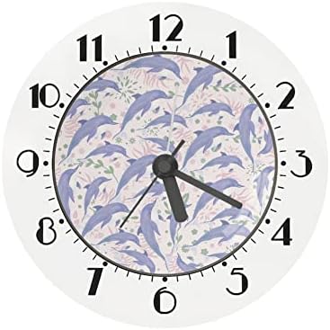 Jeinto Kids Učenje sat Zidni sat Tihi kazivanje vremena nastavnog sata za djecu, edukativni sat za dekor dječje reprodukcije, Clants Clock Slatki uzorak delfina